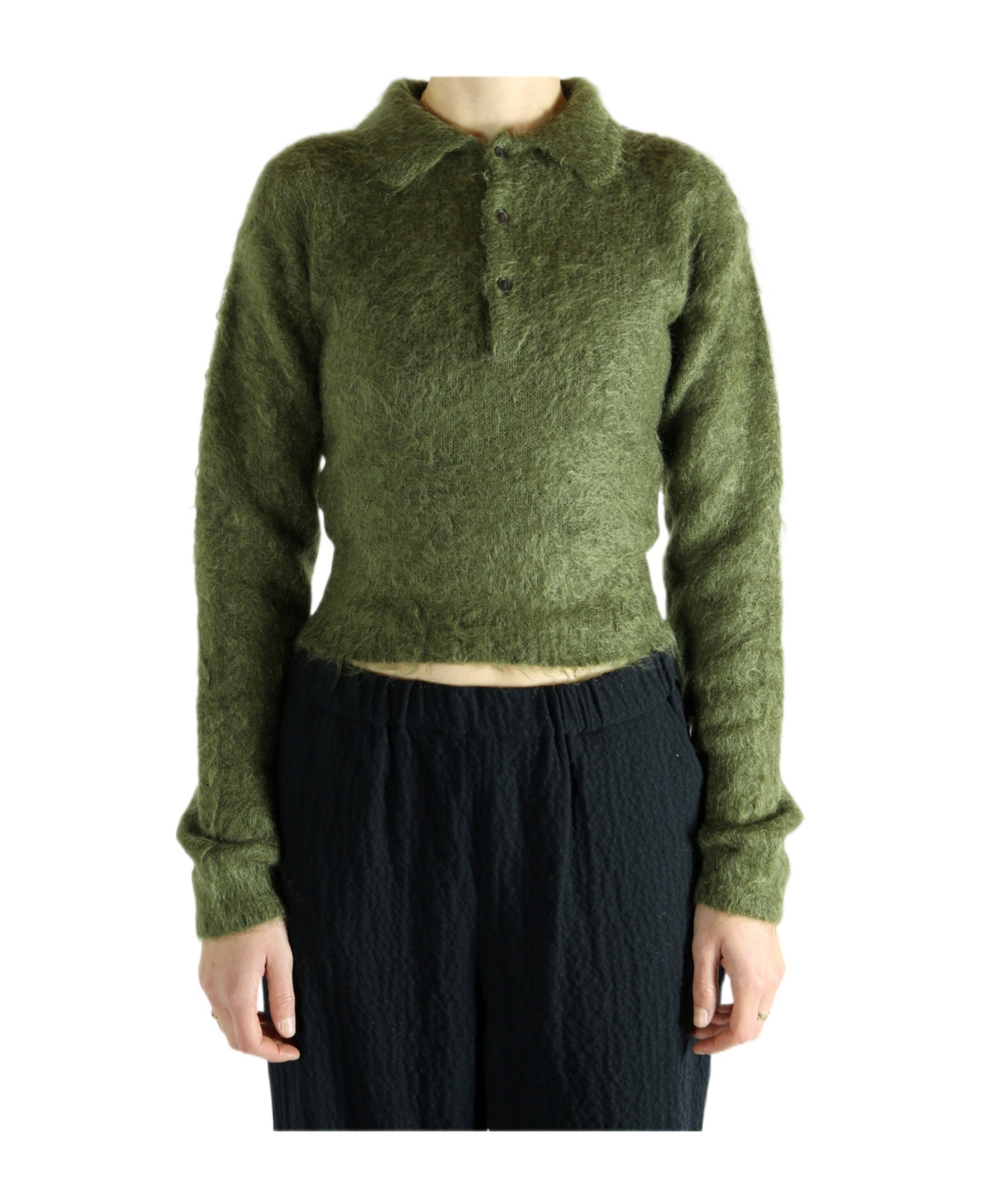Auralee Textured-knit Polo Sweater In Green