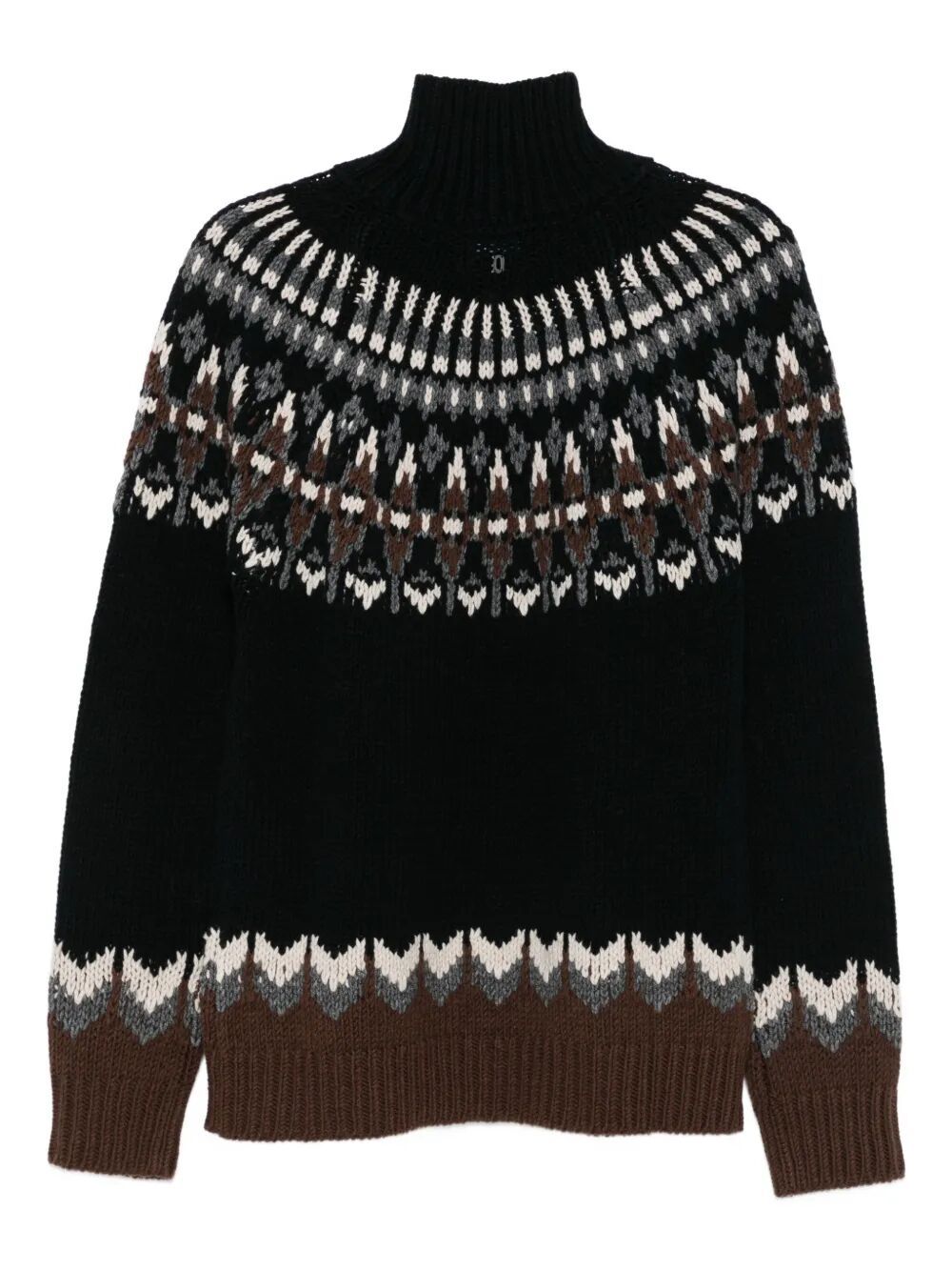 Dondup Turtle Neck Sweater With Fair Isle Pattern In Black