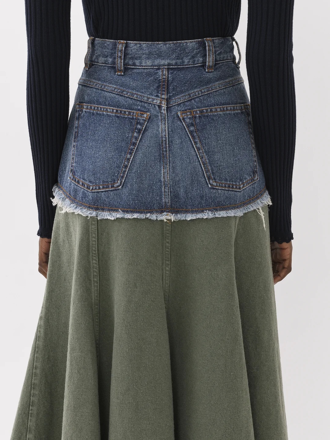 Chloé Blue & Green Flared Maxi Skirt In Green