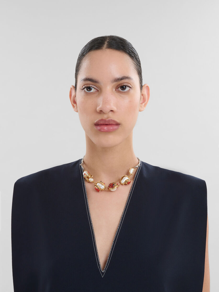 Marni Pearl-embellished Necklace In Gray