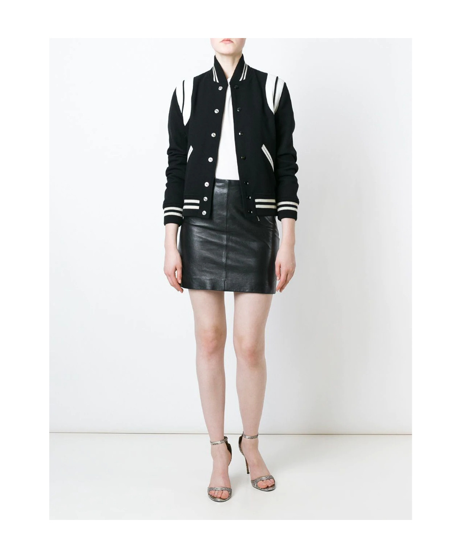 Saint Laurent Teddy Wool Jacket With Leather Profiles