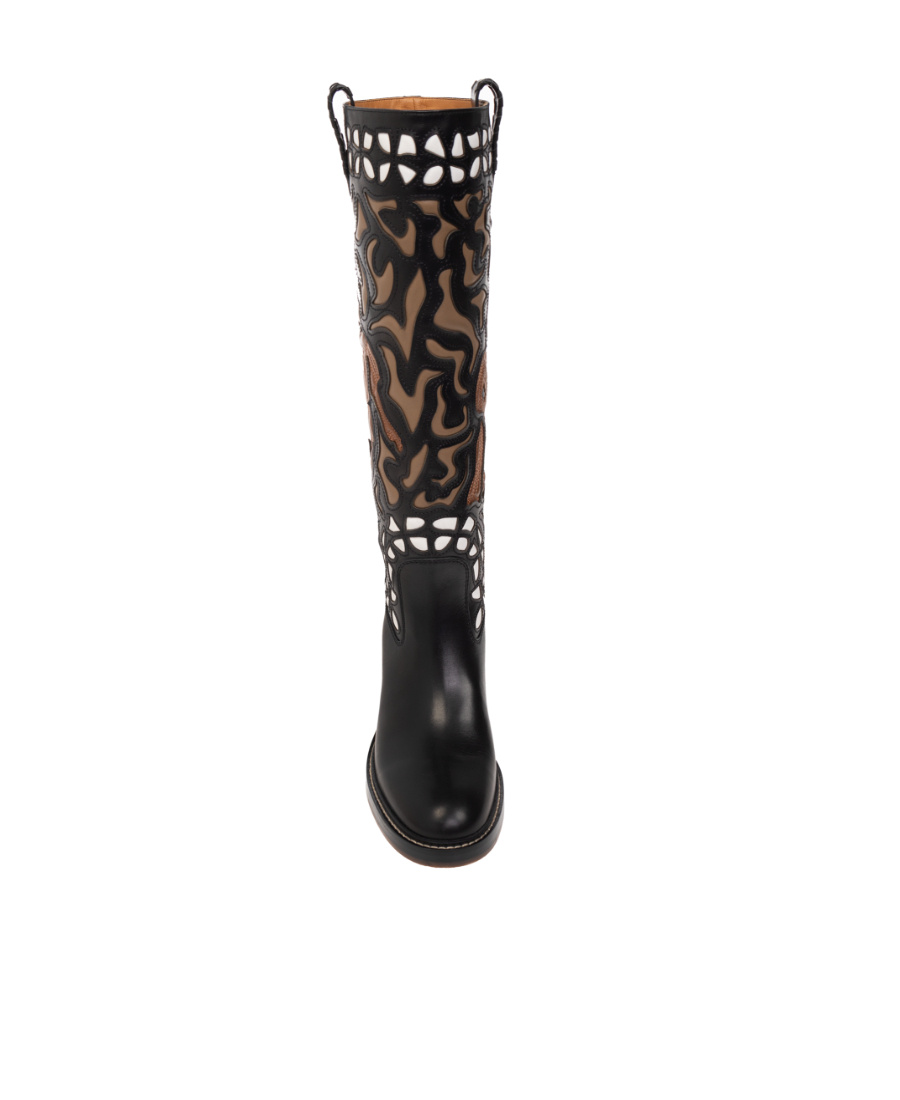 Chloé 60mm Mallo Embroidery Leather Tall Boots In Black