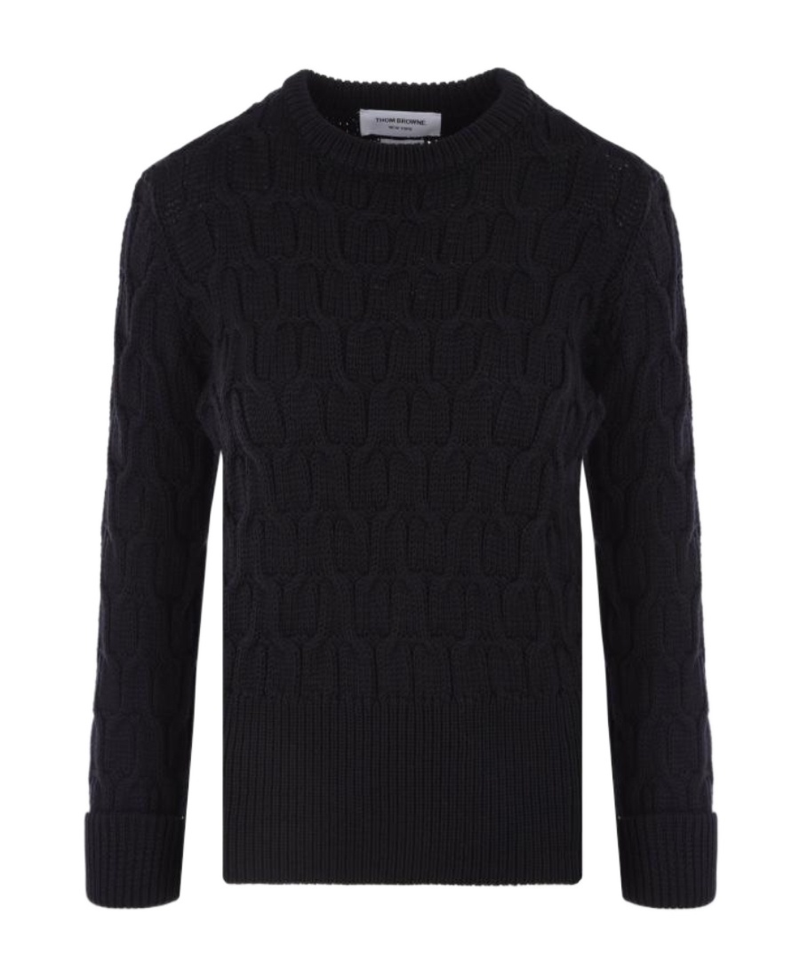 Thom Browne Crisscross Virgin-wool Cable-knit Jumper In Black