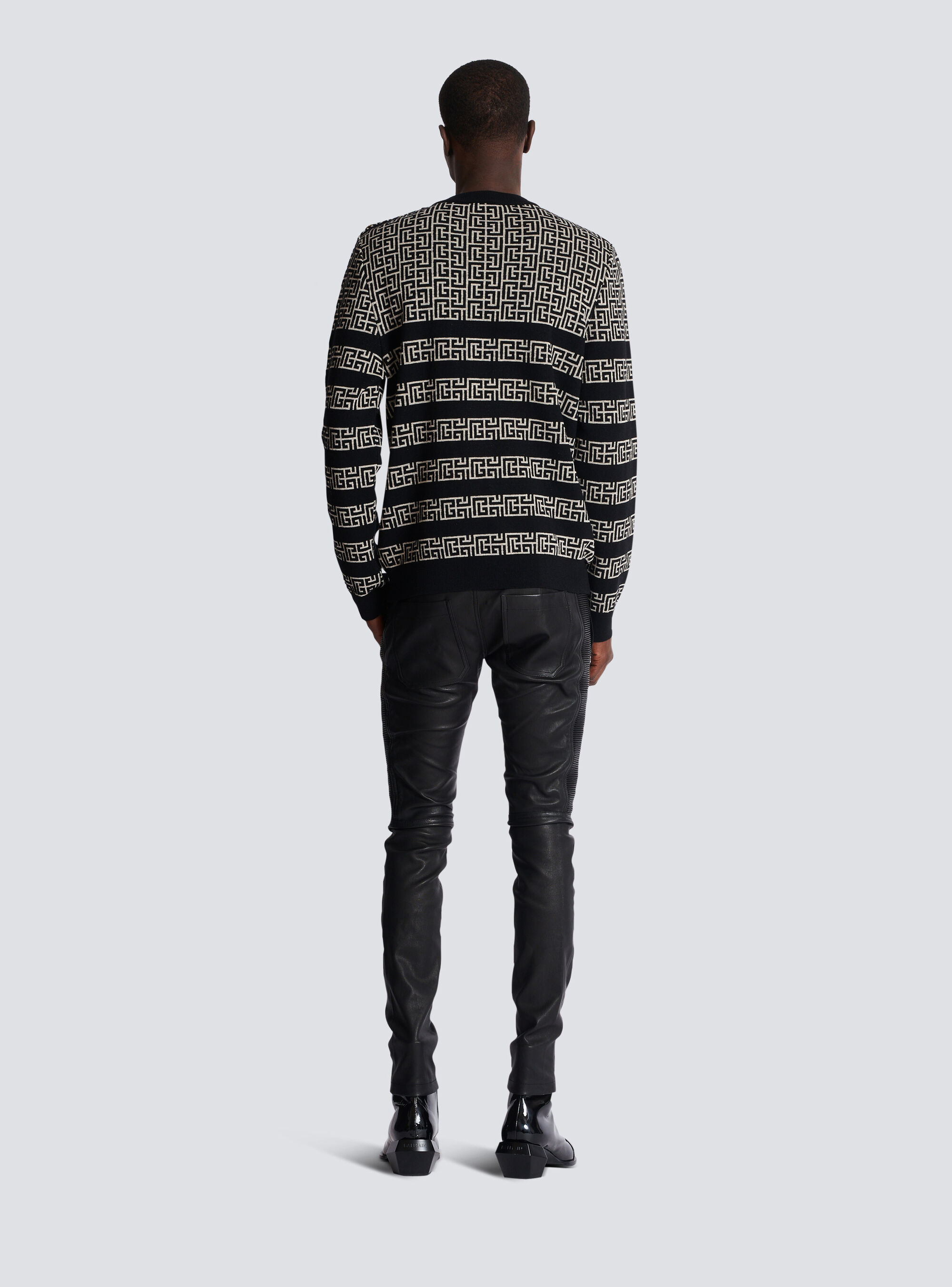 Balmain Pb Labyrinth Ribbed Jumper In Black