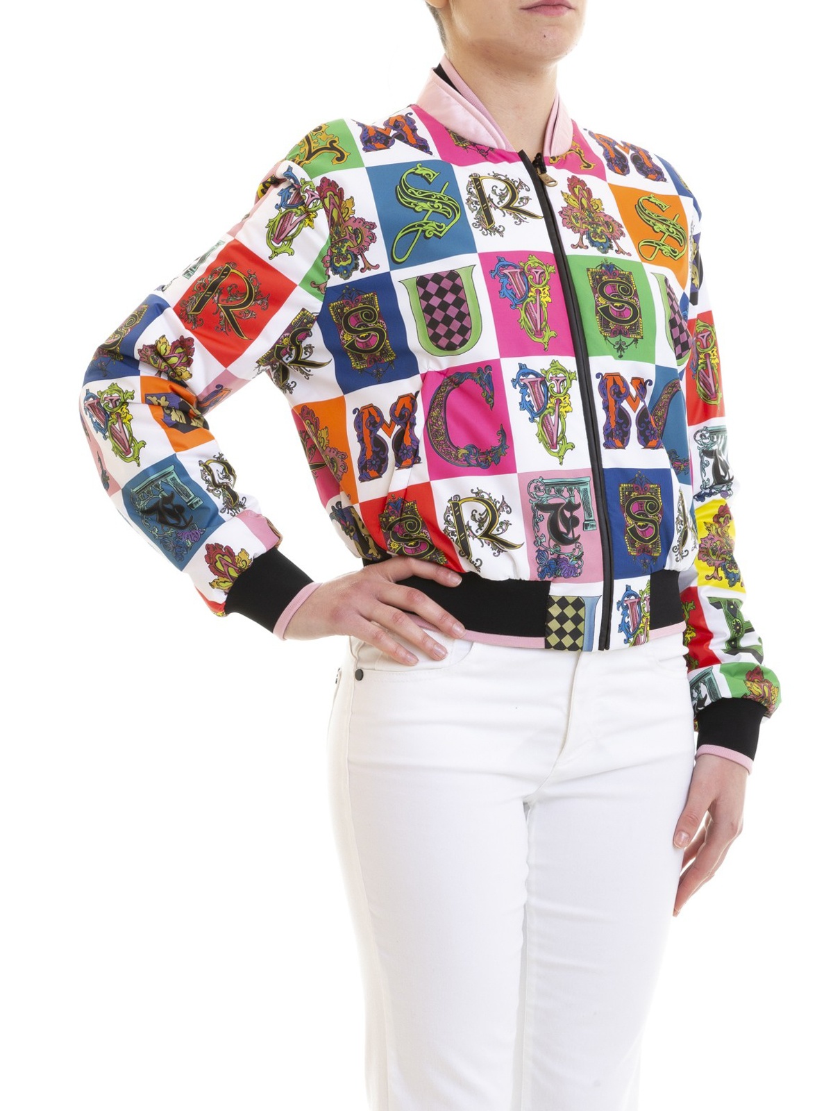 Versace Splicing Details Baseball Jacket In Multicolor
