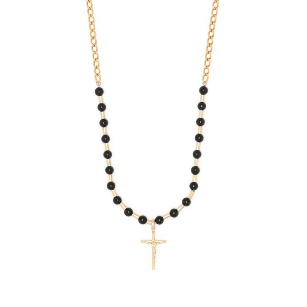 Dolce & Gabbana Cross-pendant Ball-chain Necklace In Yellow