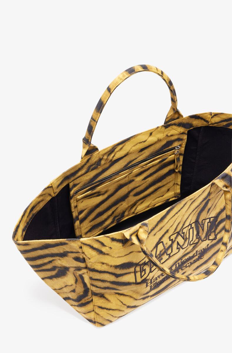 Ganni Recycled Cotton Xxl Tote Bag In Brown