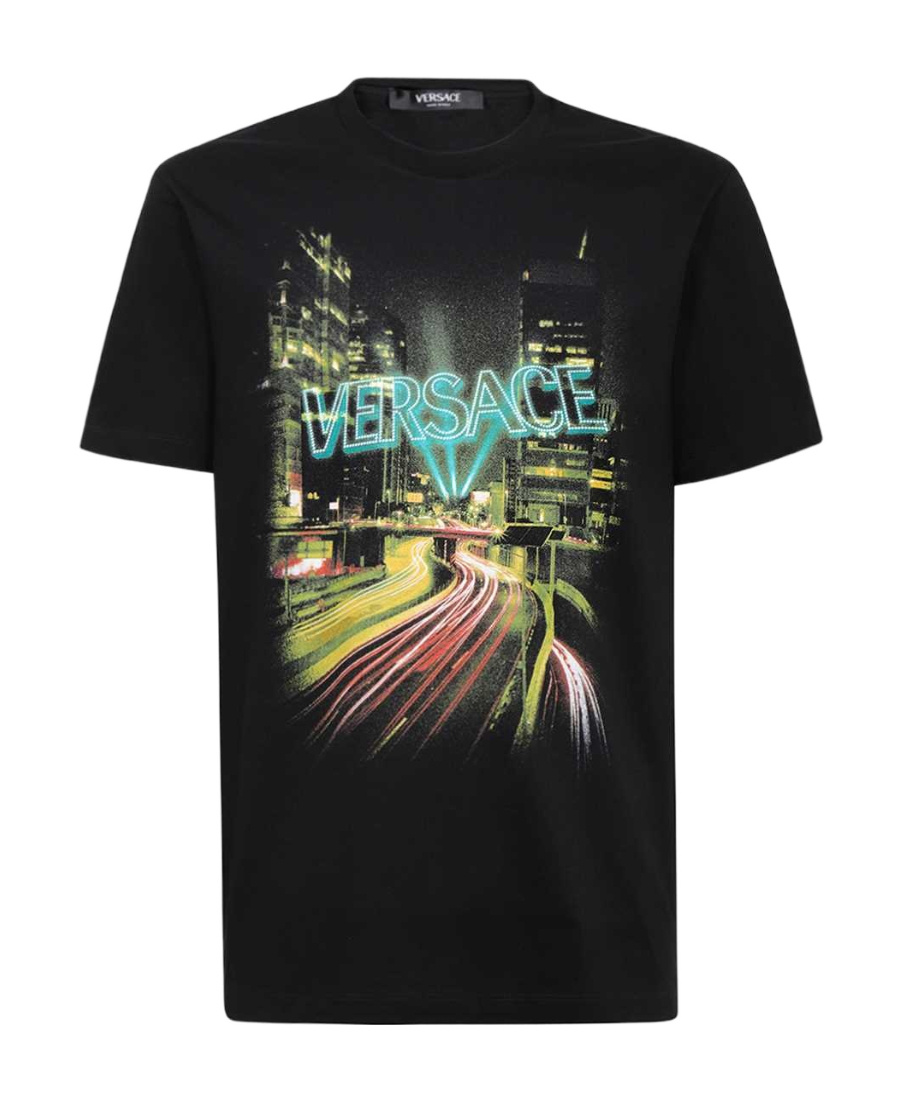 Versace Cotton Jersey Graphic T-shirt In Black