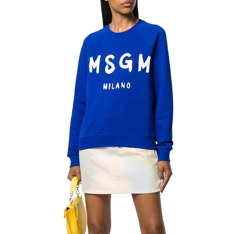Msgm Printed Logo Sweater In Blue