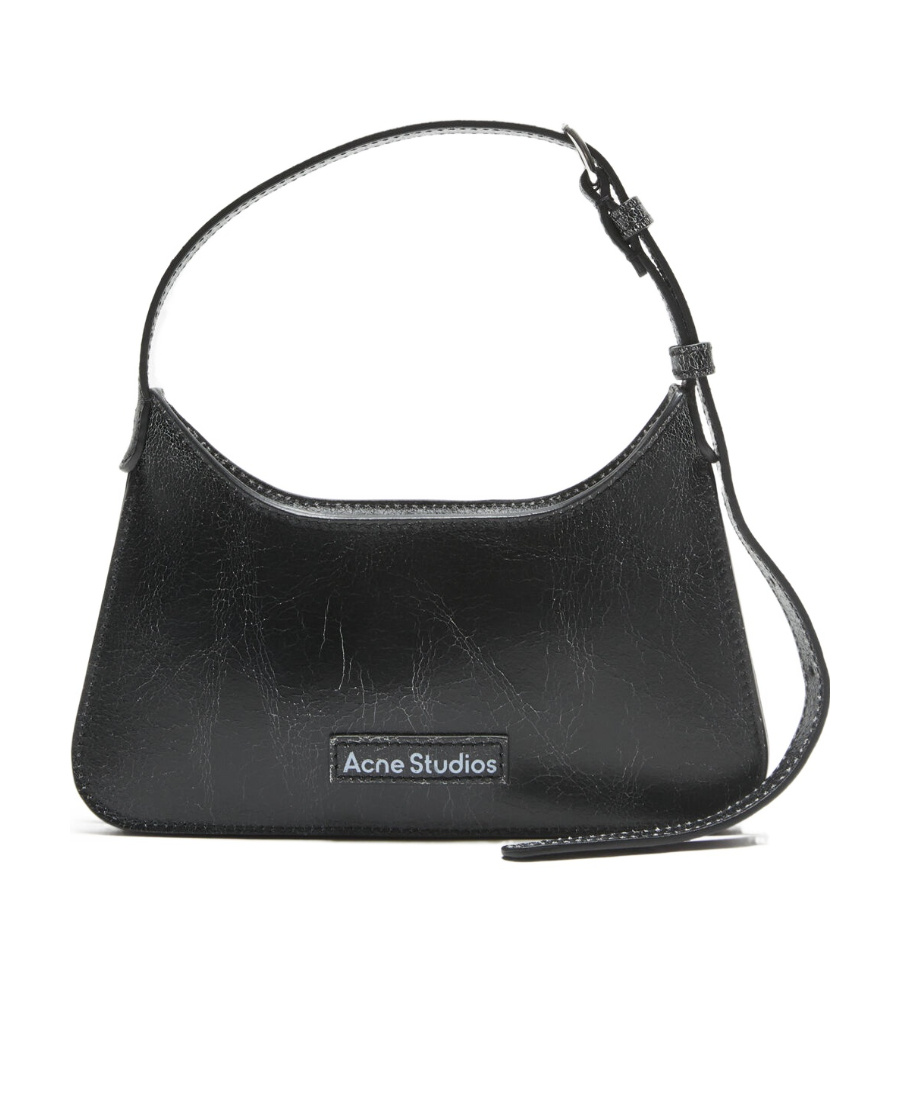 Acne Studios Mini Platt Crackled Leather Shoulder Bag In Black