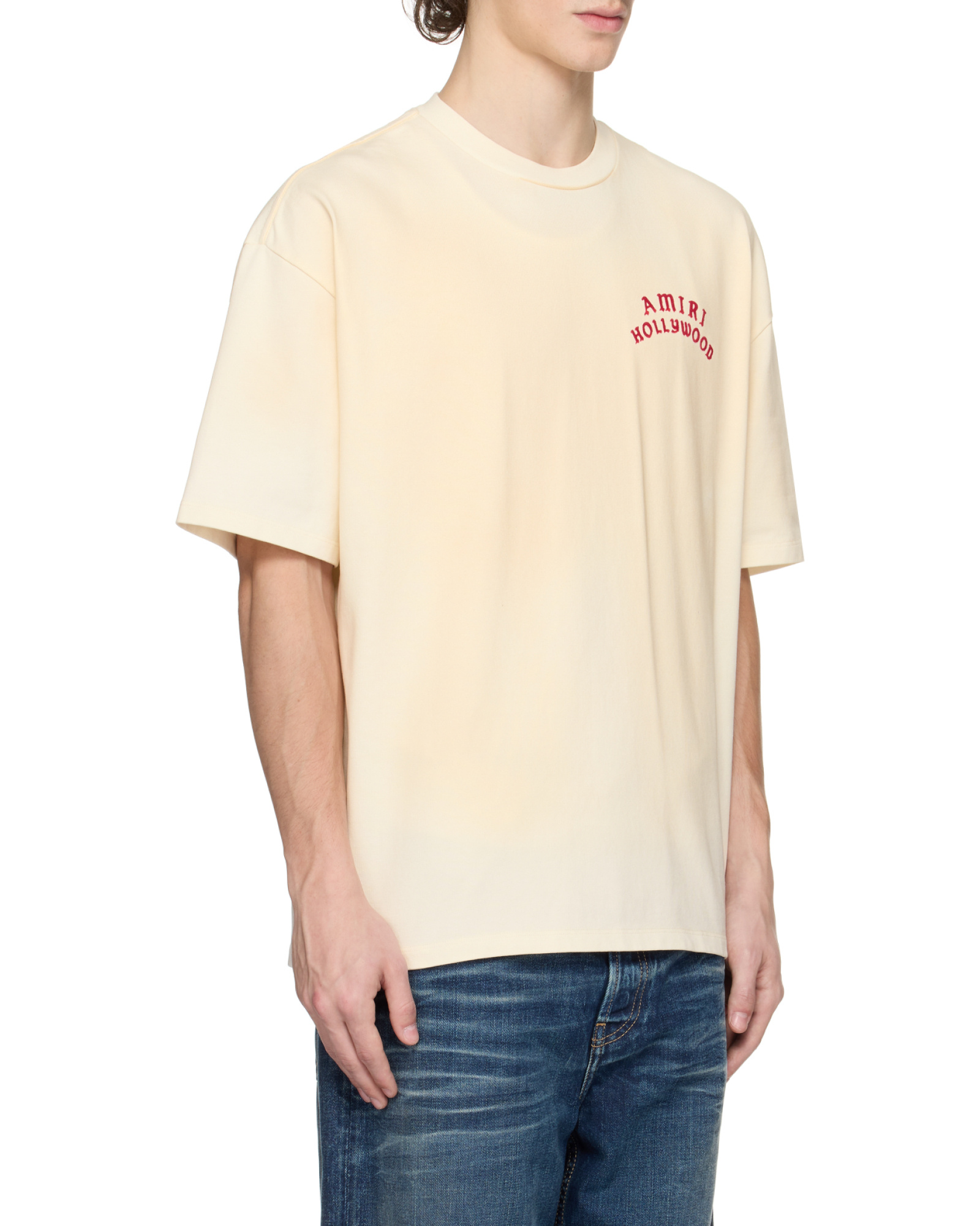 Amiri White Crewneck T-shirt With Logo Lettering On Front And Rear In Cotton Man In Pink