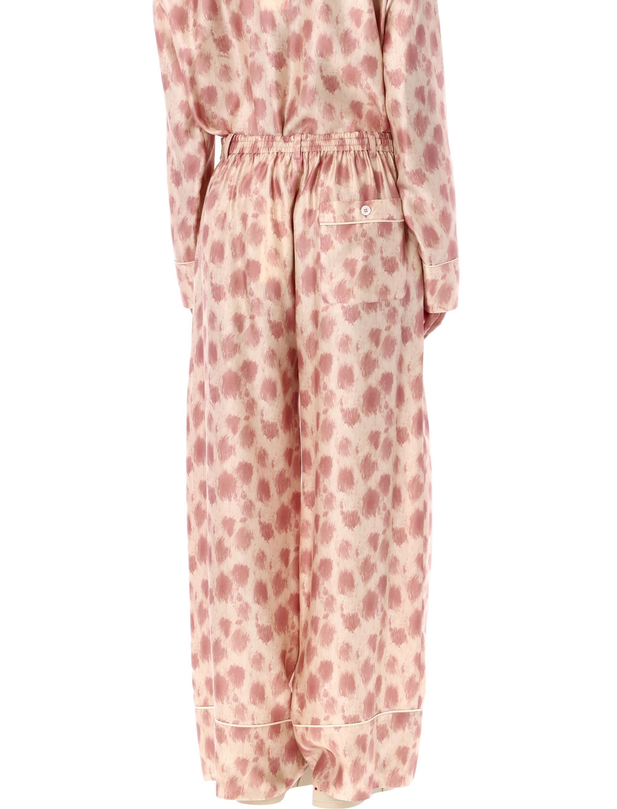 Marni Dusty Pink Silk Palazzo Trousers With Crayon Leopard Print In Pink