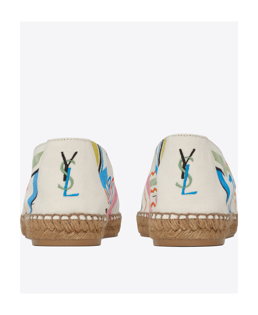 Saint Laurent Printed Flat Espadrilles In White
