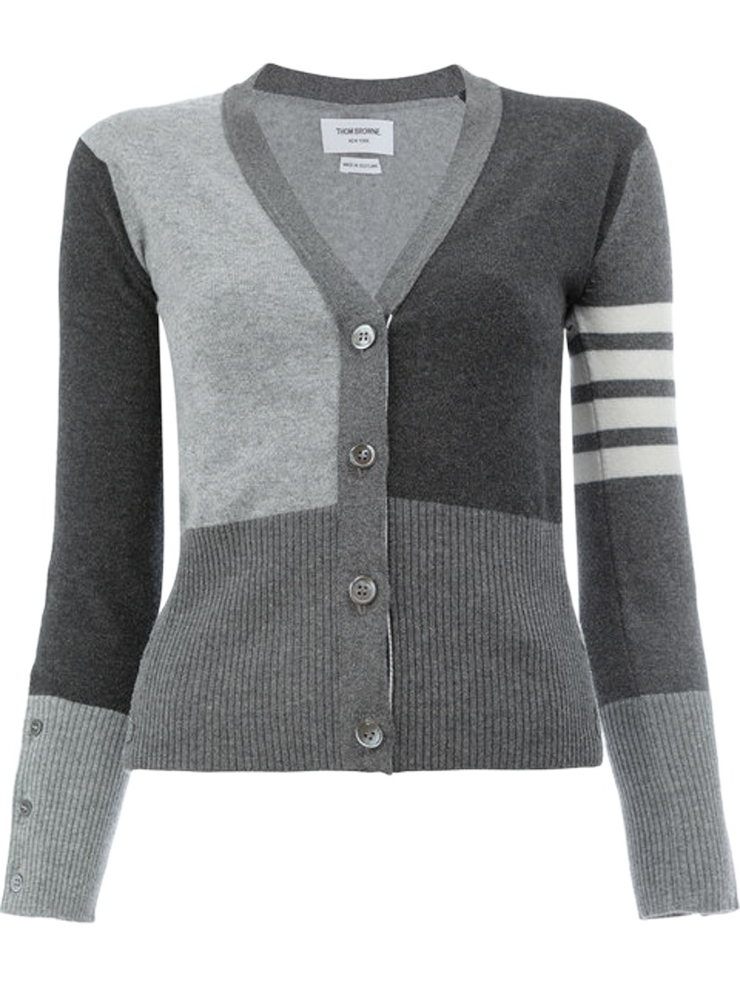Thom Browne Stripe Sleeve Colourblock Cashmere Cardigan In Black