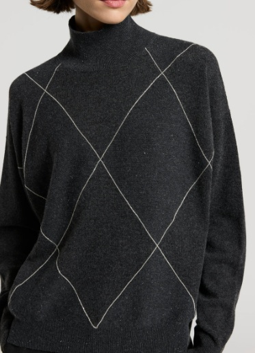 Peserico Diamond-pattern Grey Sweater With High Neckline In Black
