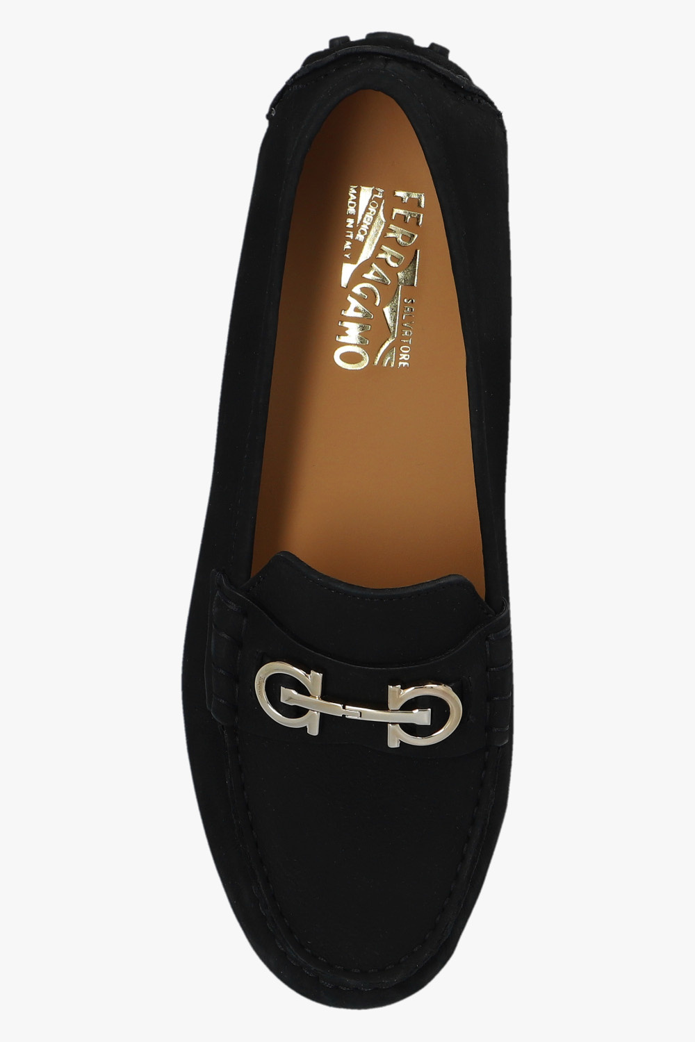 Ferragamo Odilia Calfskin Bit Driver Loafers In Black