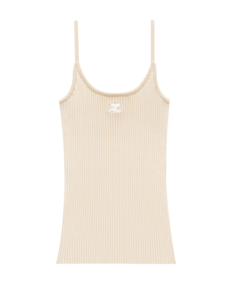 Courrèges Beige Rib Knit Tank Top In White