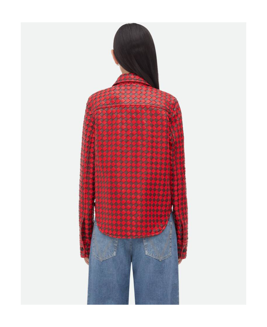 Bottega Veneta Two-tone Intrecciato Leather Shirt In Red