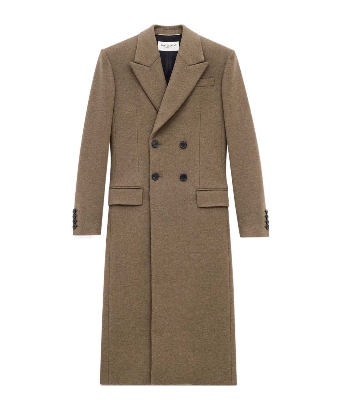 Saint Laurent Wool-cashmere Double-breasted Coat In Brown