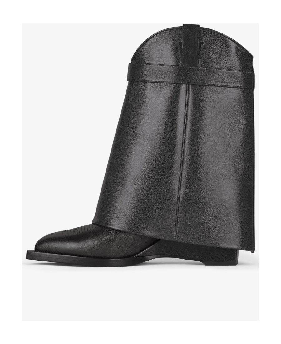 Shop Givenchy Shark Lock Cowboy Ankle Boots In Aged Leather In Black