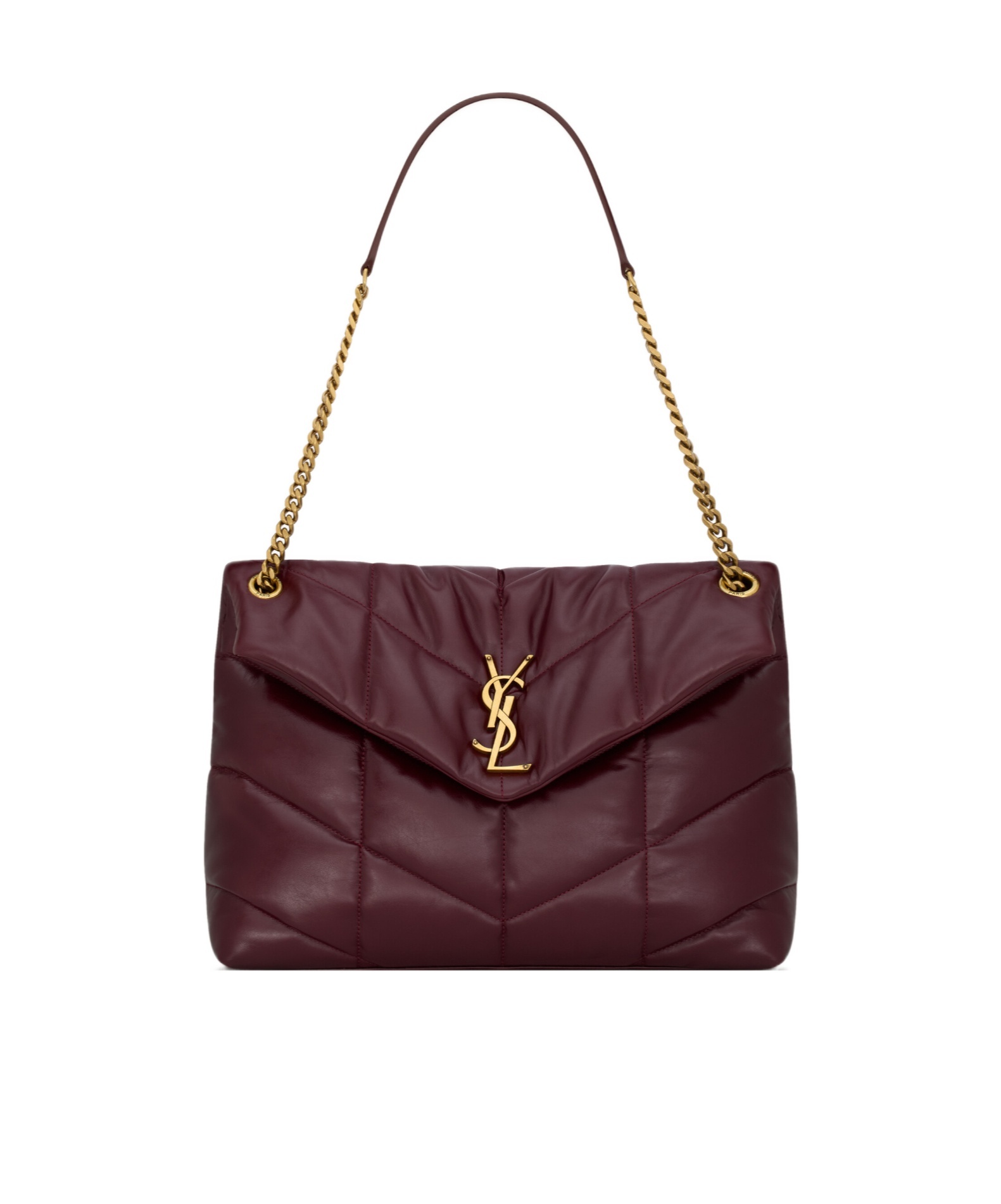 Saint Laurent Puffer Medium In Shiny Leather In Burgundy