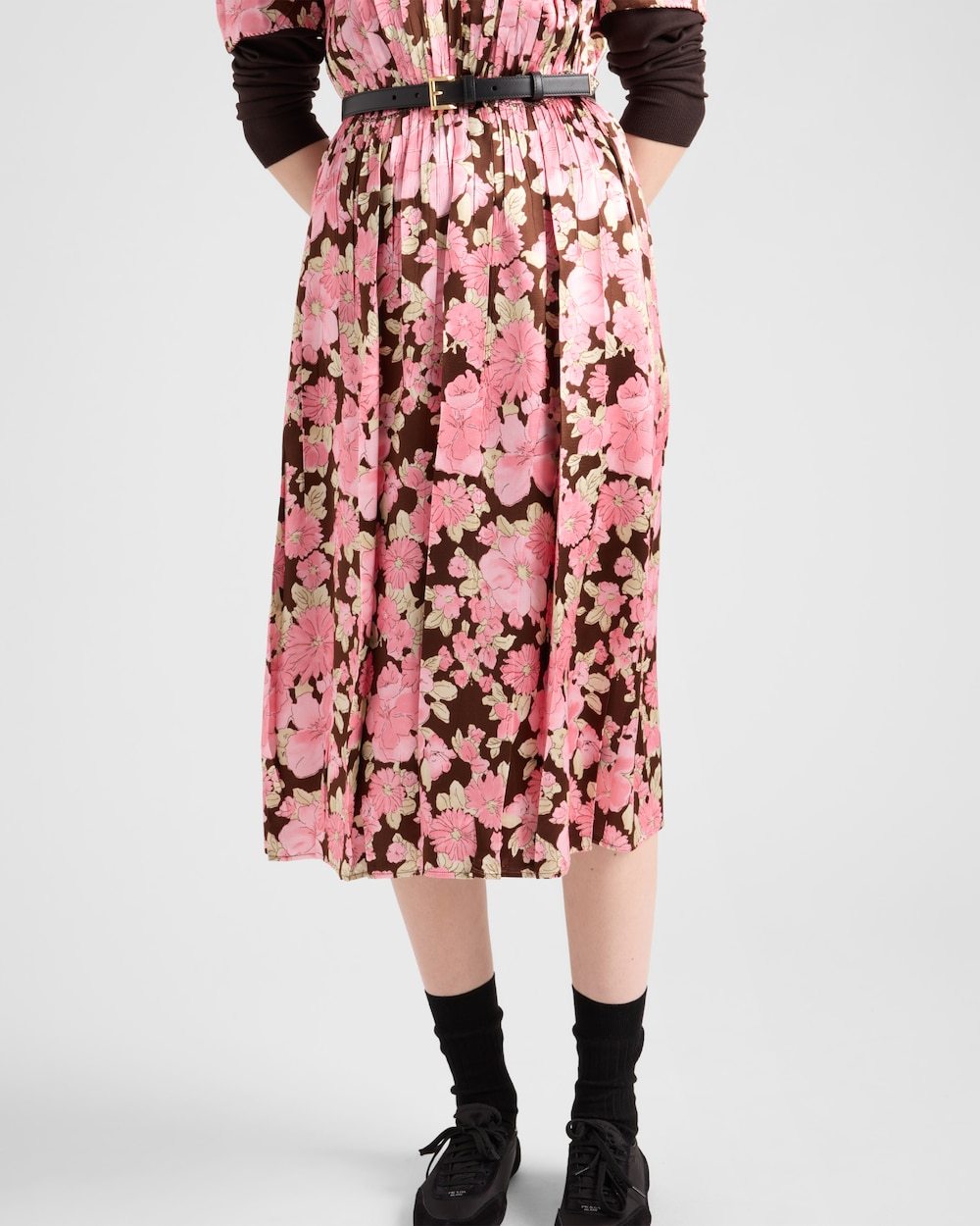 Prada Embroidered Satin Dress In Pink