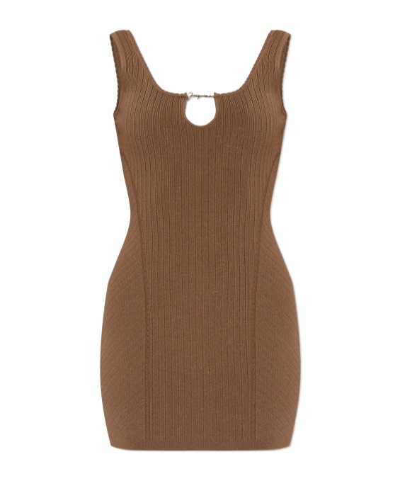 Jacquemus Womens Beige Sierra Ribbed-knit Mini Dress In Brown