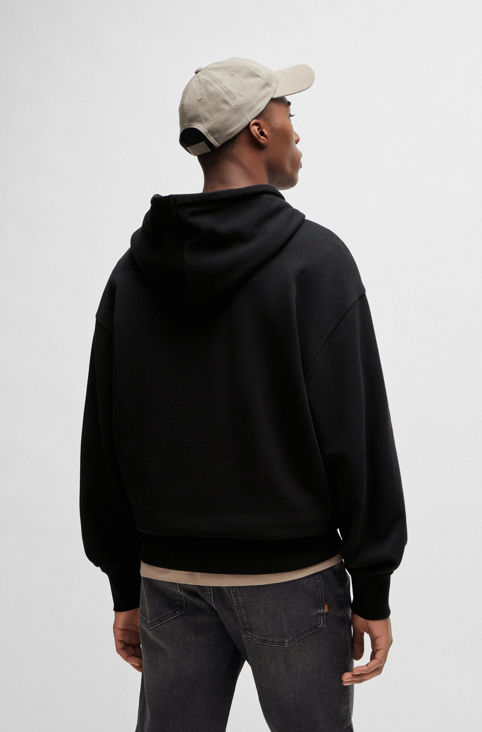 Hugo Boss Cotton-terry Hoodie With Contrast Logo In Black