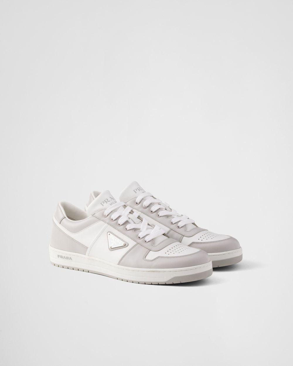 Prada Leather Sneakers Downtown Two-tone Silhouette In White