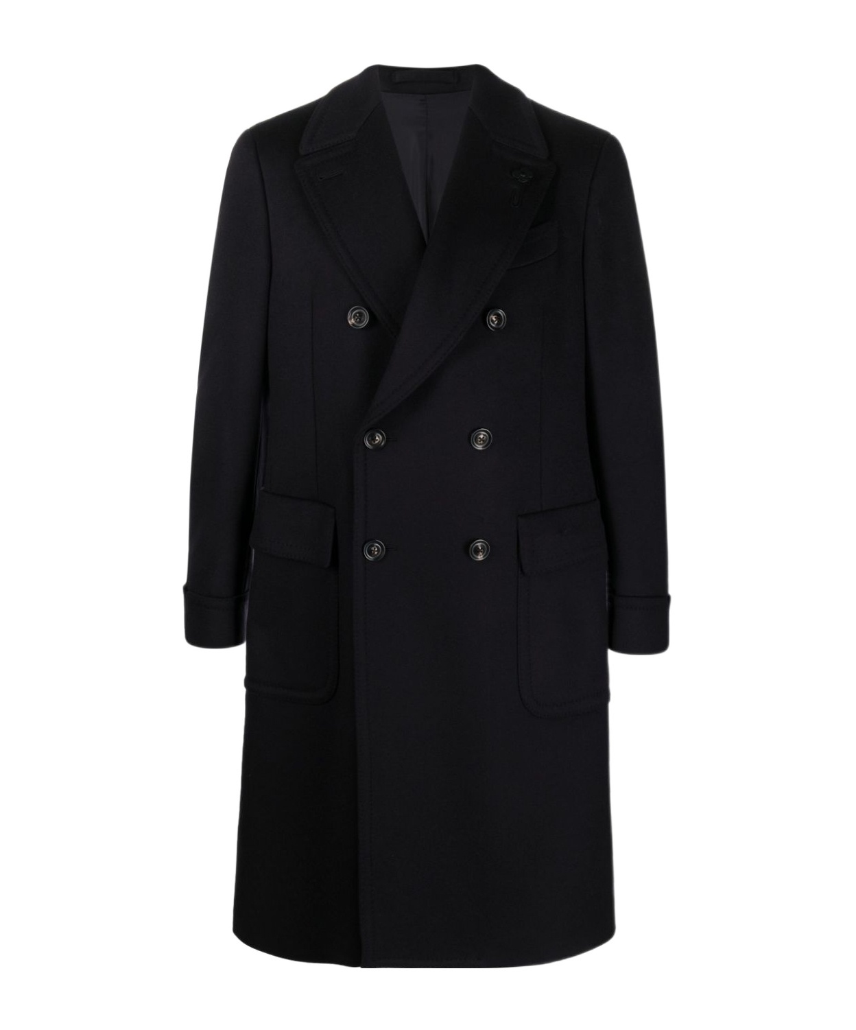Lardini Double-breasted Wool Coat In Black