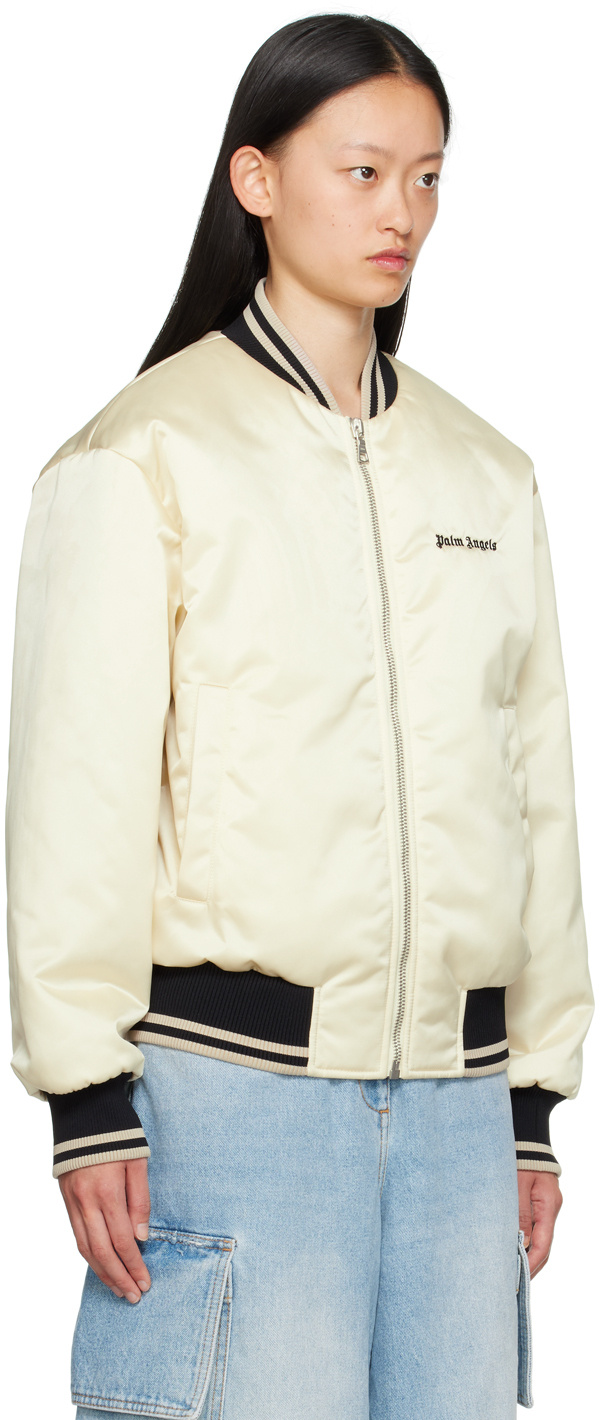 Shop Palm Angels Logo Embroidered Zipped Bomber Jacket In White
