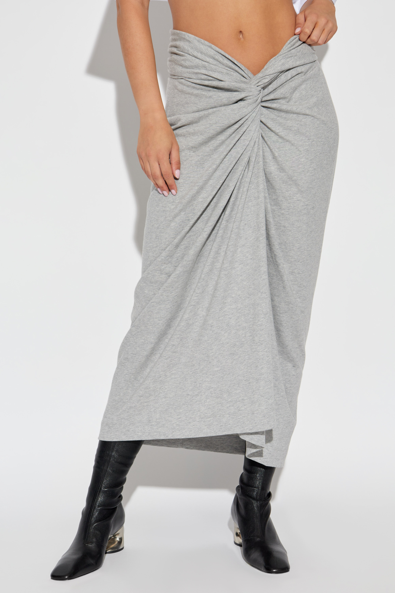 Dries Van Noten Twisted Cotton-jersey Midi Skirt In Gray