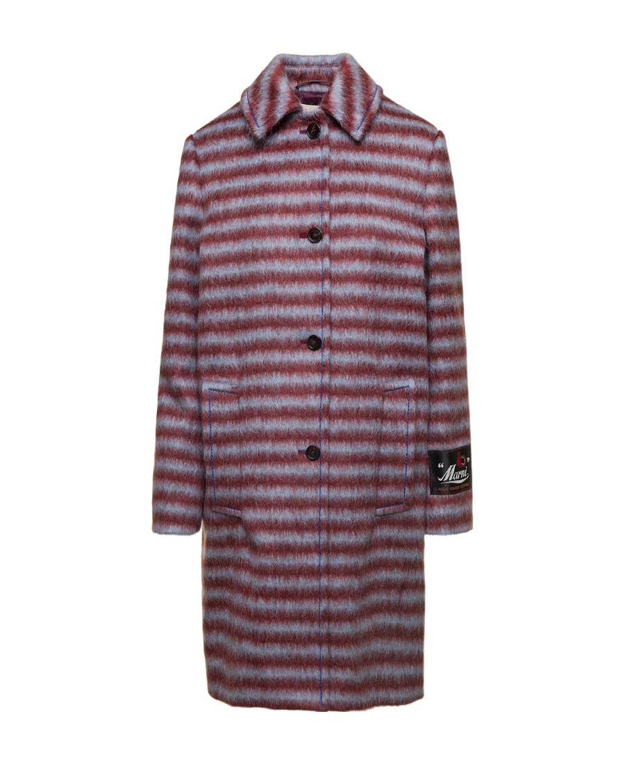Marni Brushed Striped Single-breasted Coat In Red