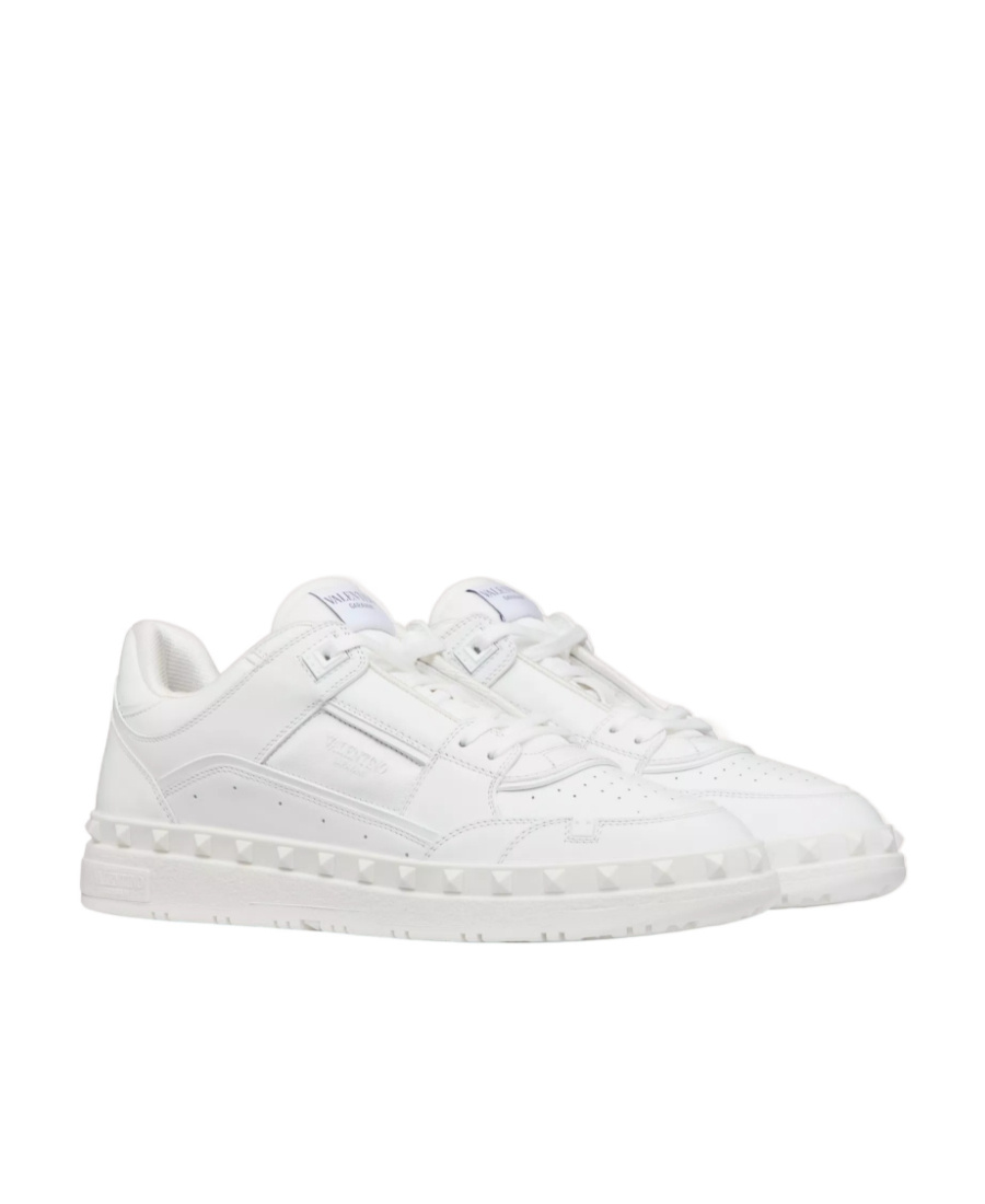 Valentino Leather Freedots Sneakers Studded Detailing In Gray