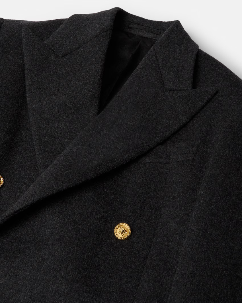 Versace Wool Double-breasted Pea Coat In Black