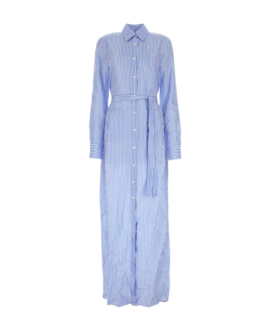 Prada Lapel Long-sleeved Shirt Dress In Light Blue