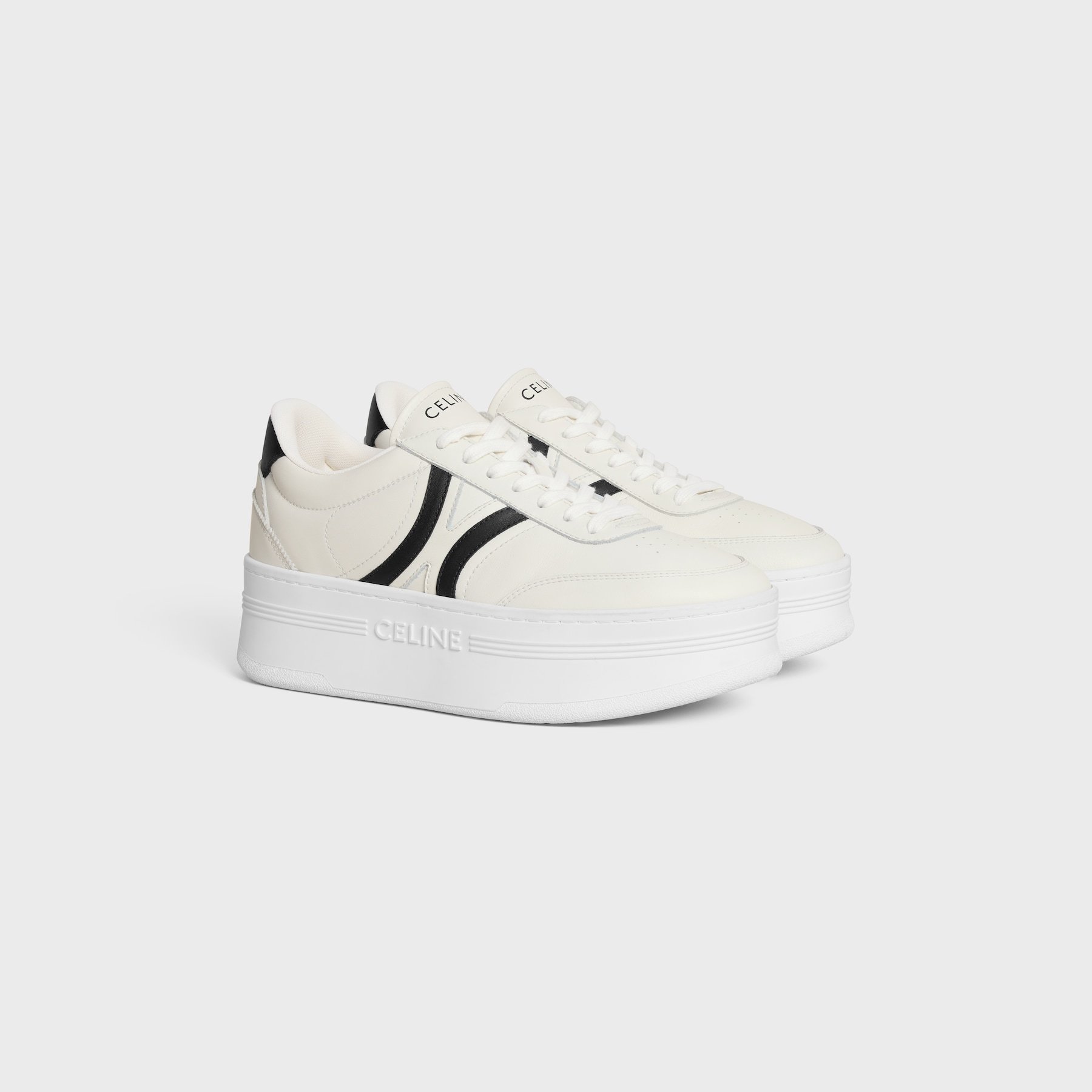 Celine - Block Sneakers With Back Triomphe And Wedge Outsole In Calfskin In Multi