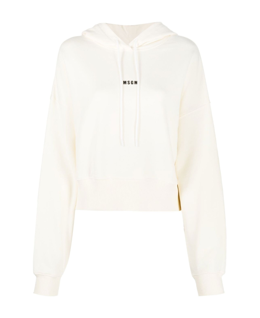 Msgm Cropped Logo-print Hoodie In White