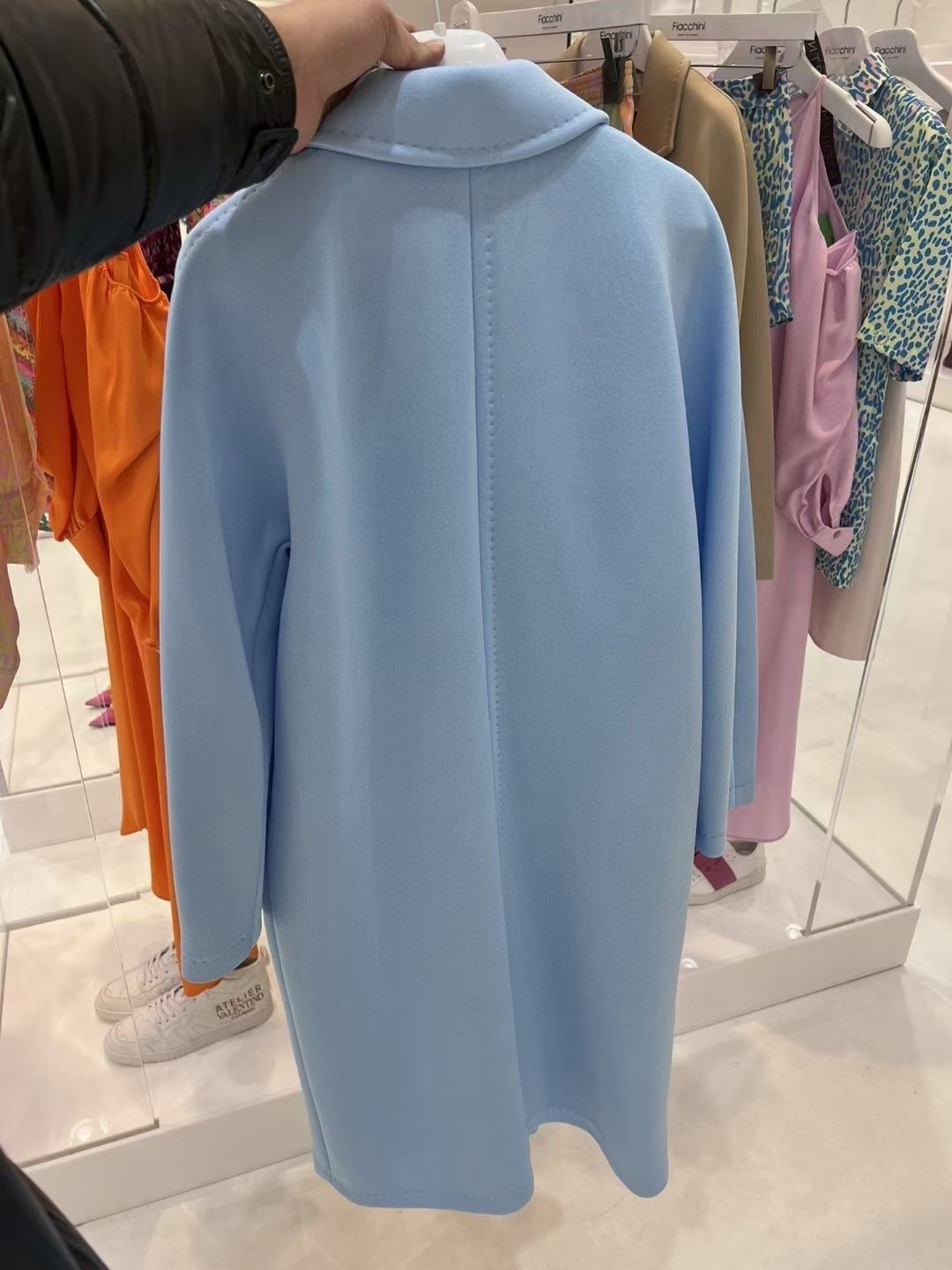 Max Mara Long-sleeved Logo Coat In Blue