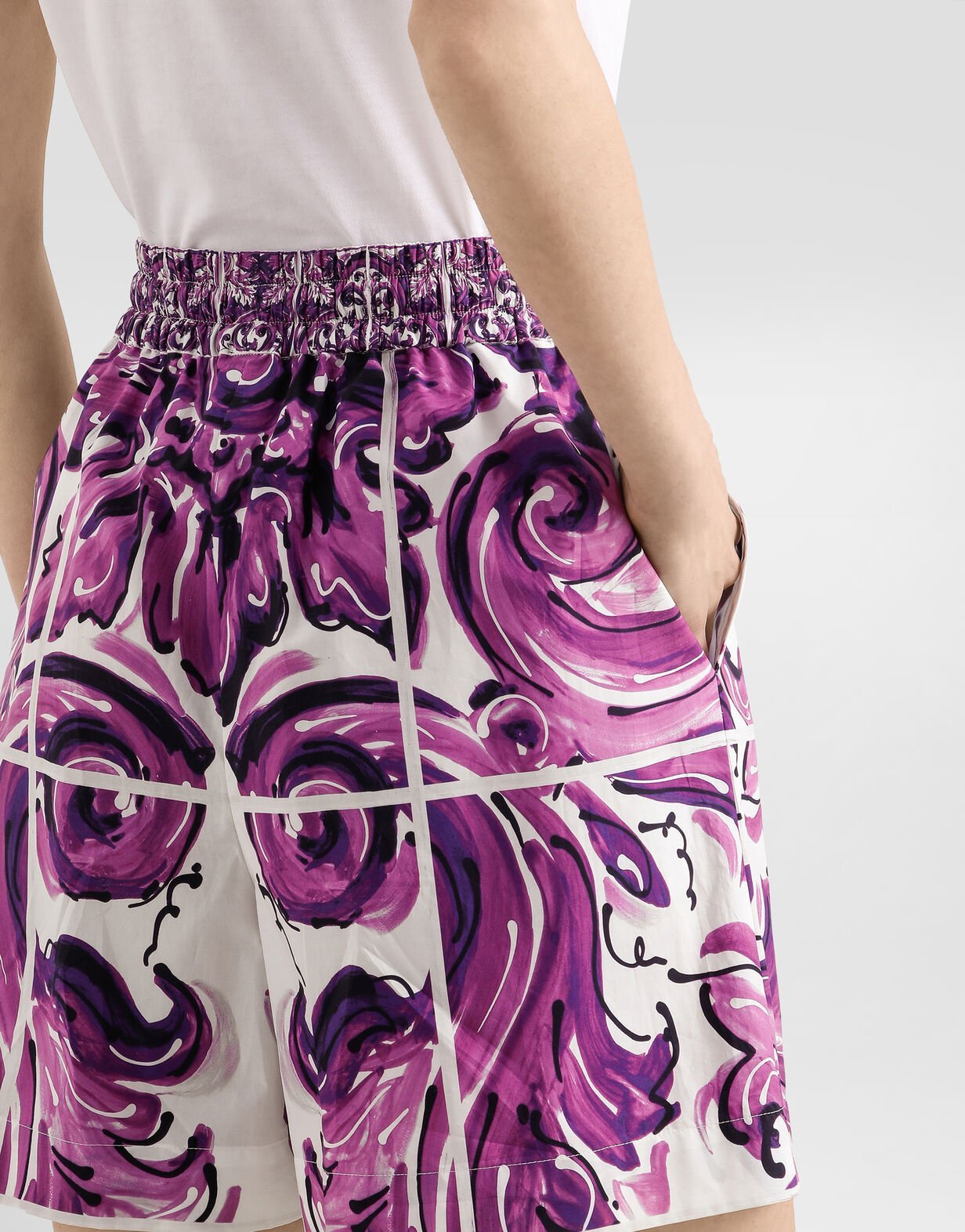 Dolce & Gabbana Women Cotton Shorts With Maiolica Print In Pink