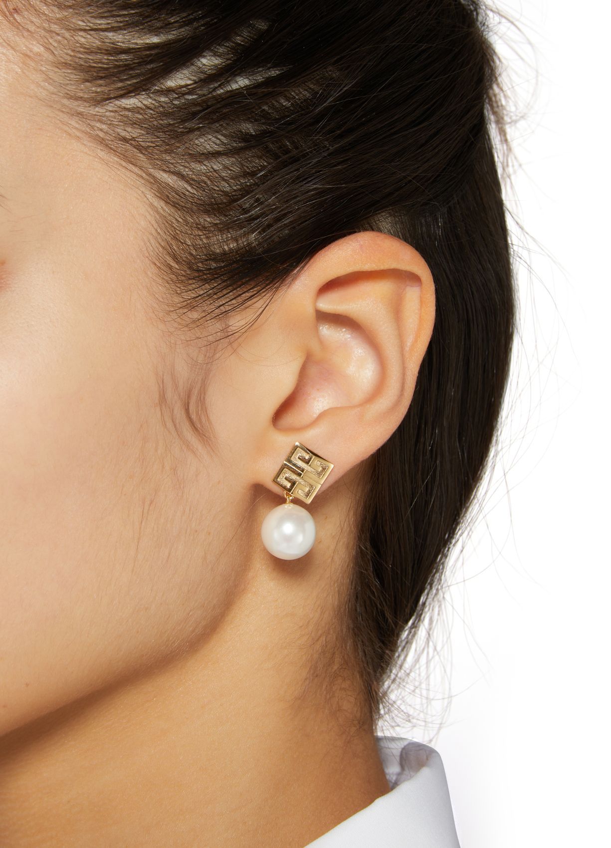 Givenchy White And Golden Brass 4g Earrings In White/gold