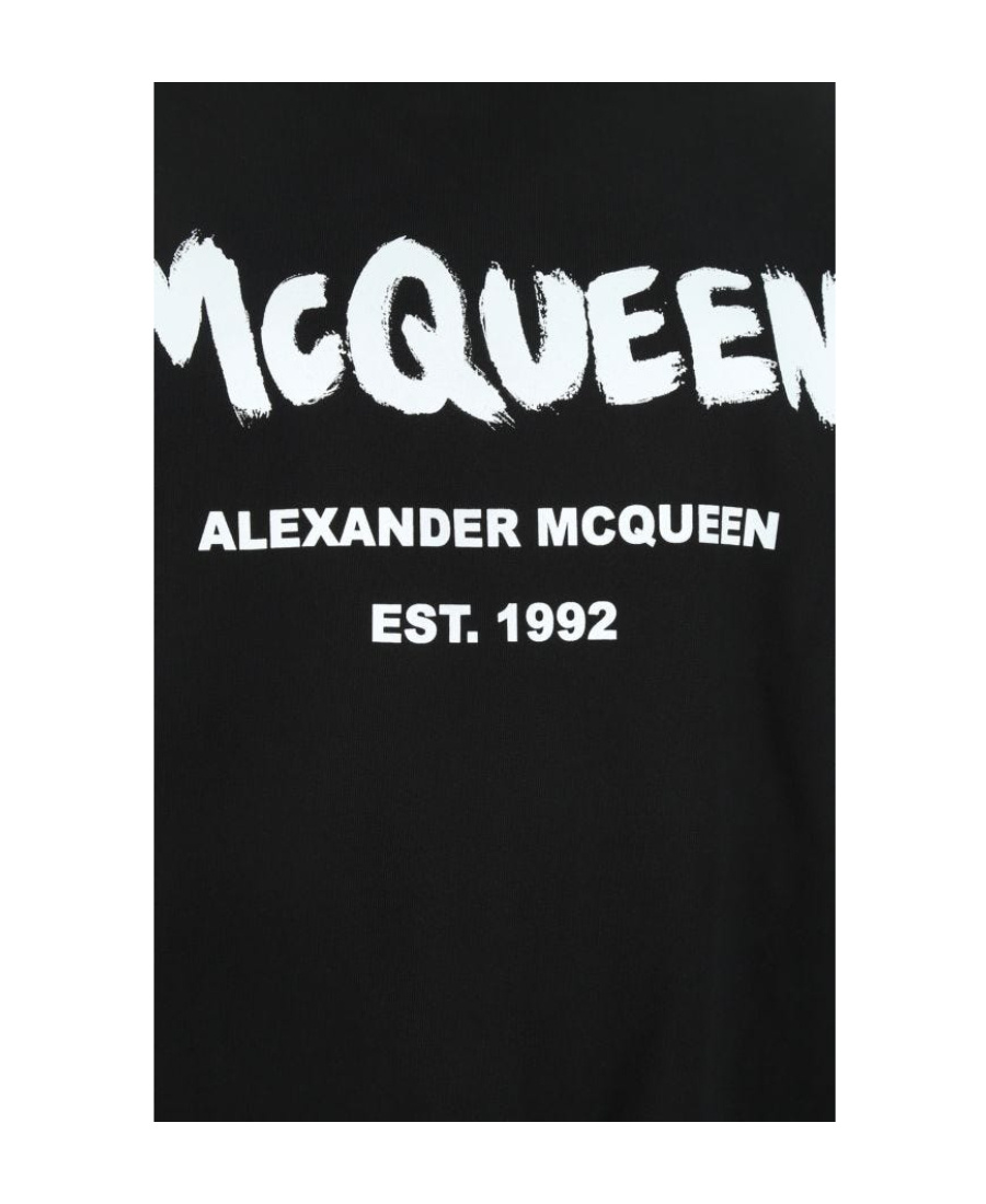 Alexander Mcqueen Graffiti Print Crew Neck Sweatshirt In Black