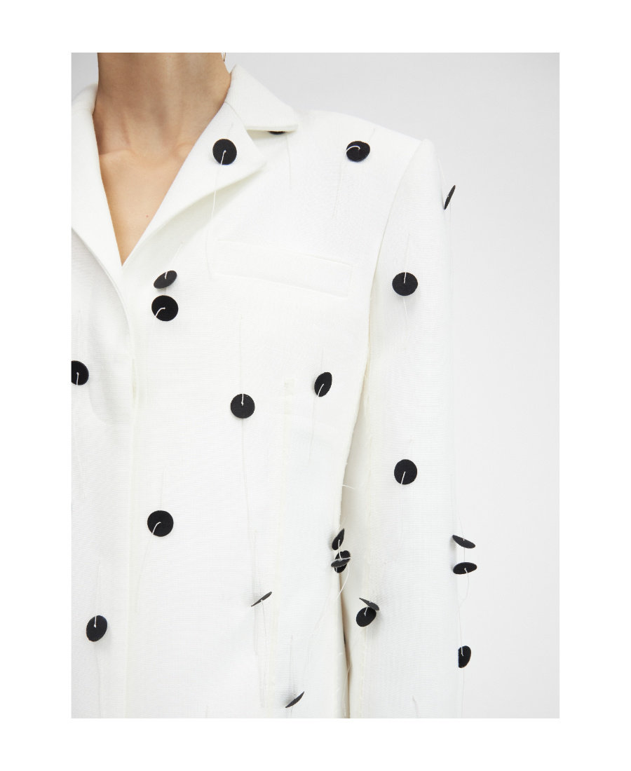 Jacquemus Le Veste Caraco Embroidered Polka Dot Belted Single Breasted Blazer In White