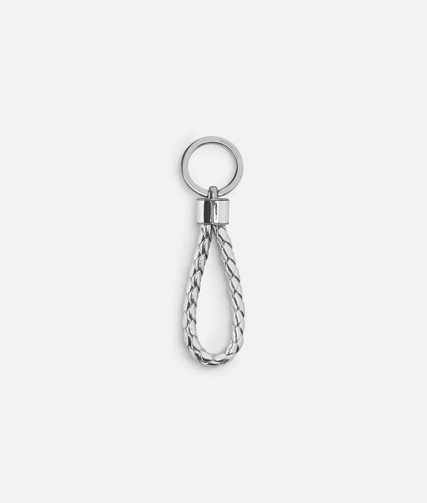 Bottega Veneta Knit Pattern Key Ring In Gray