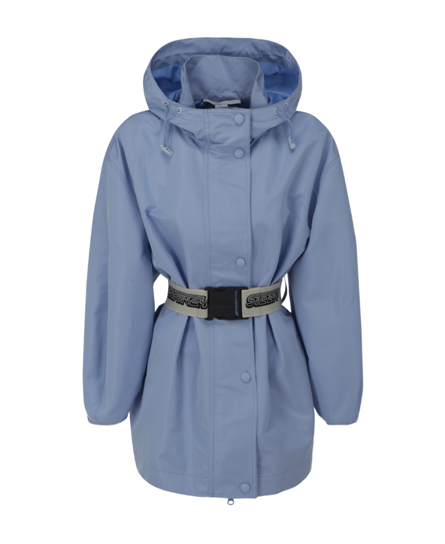 Stella Mccartney Belted Hooded Jacket In Blue