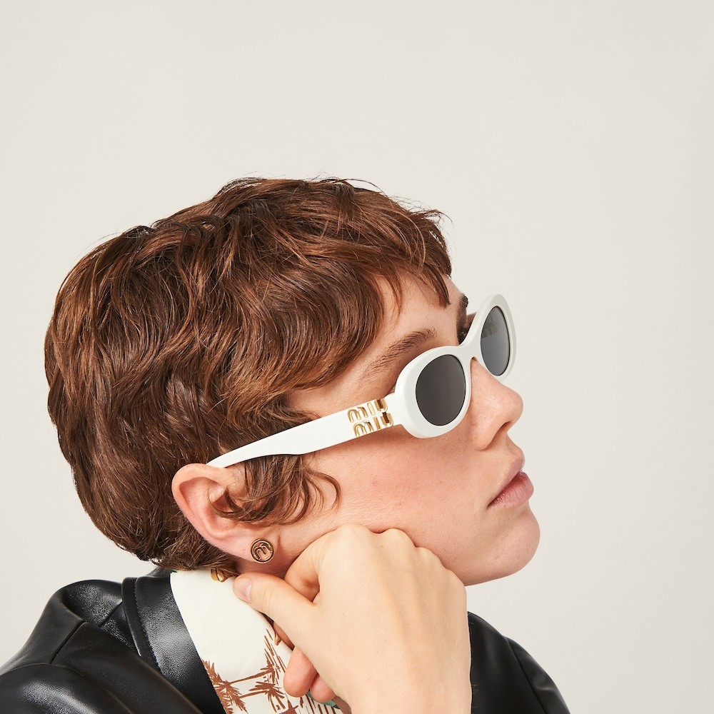 Miu Miu Miu Glimpse Oval-frame Sunglasses In White