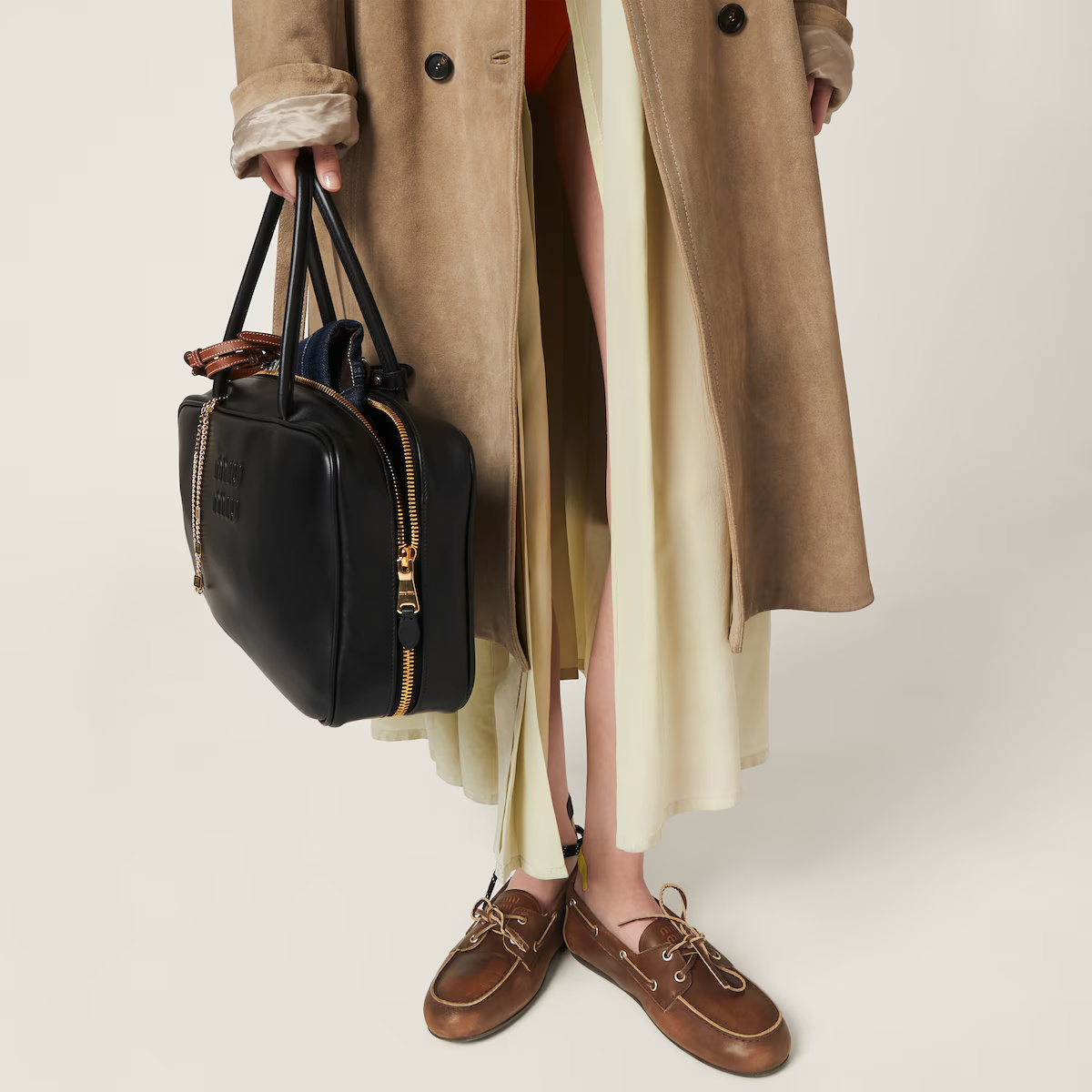 Miu Miu Burnt Brown Moccasin In Vintage Effect Leather In Multi