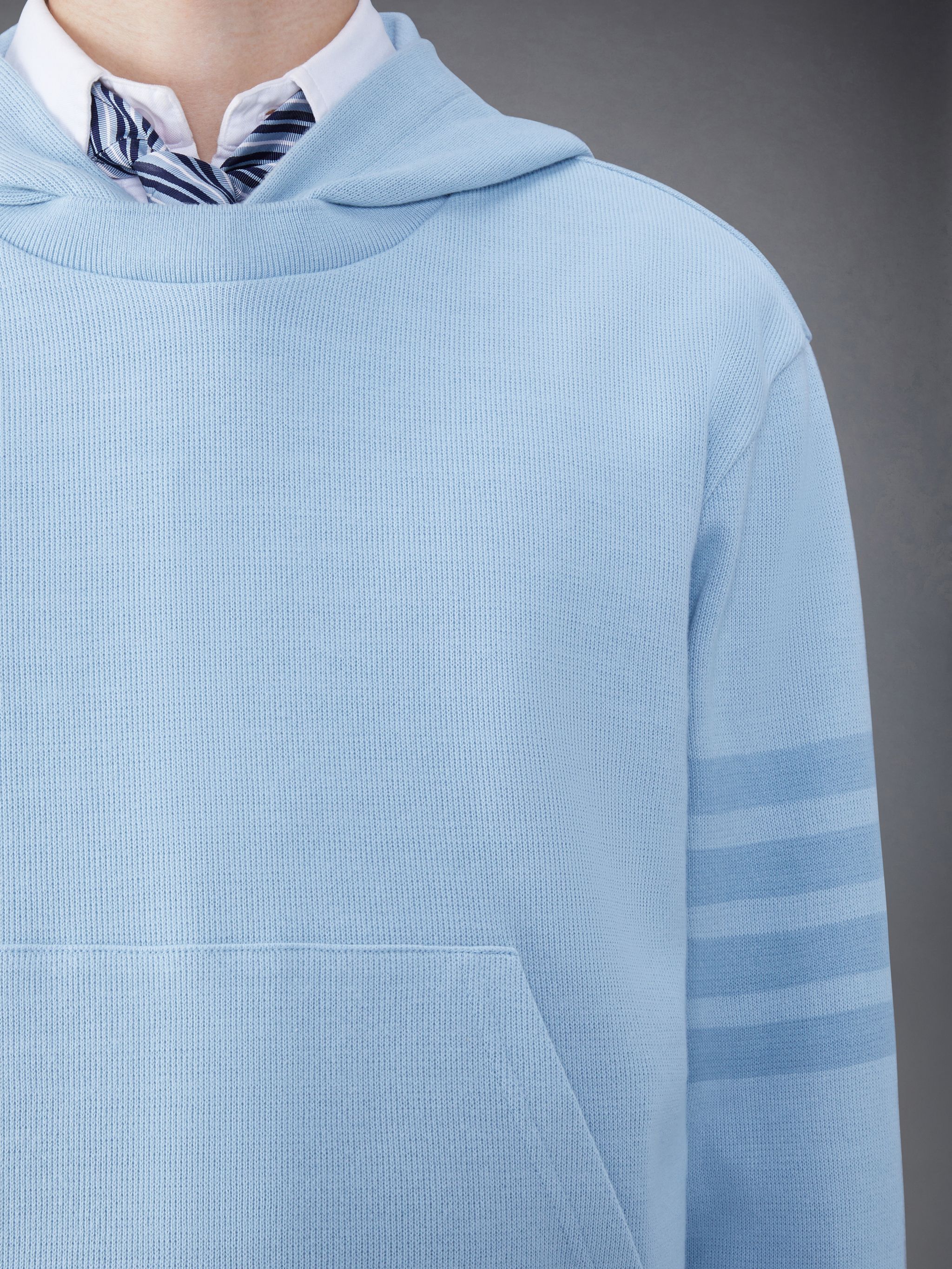 Thom Browne 4 Bar Double Face Knit Hoodie Light Blue In Blue
