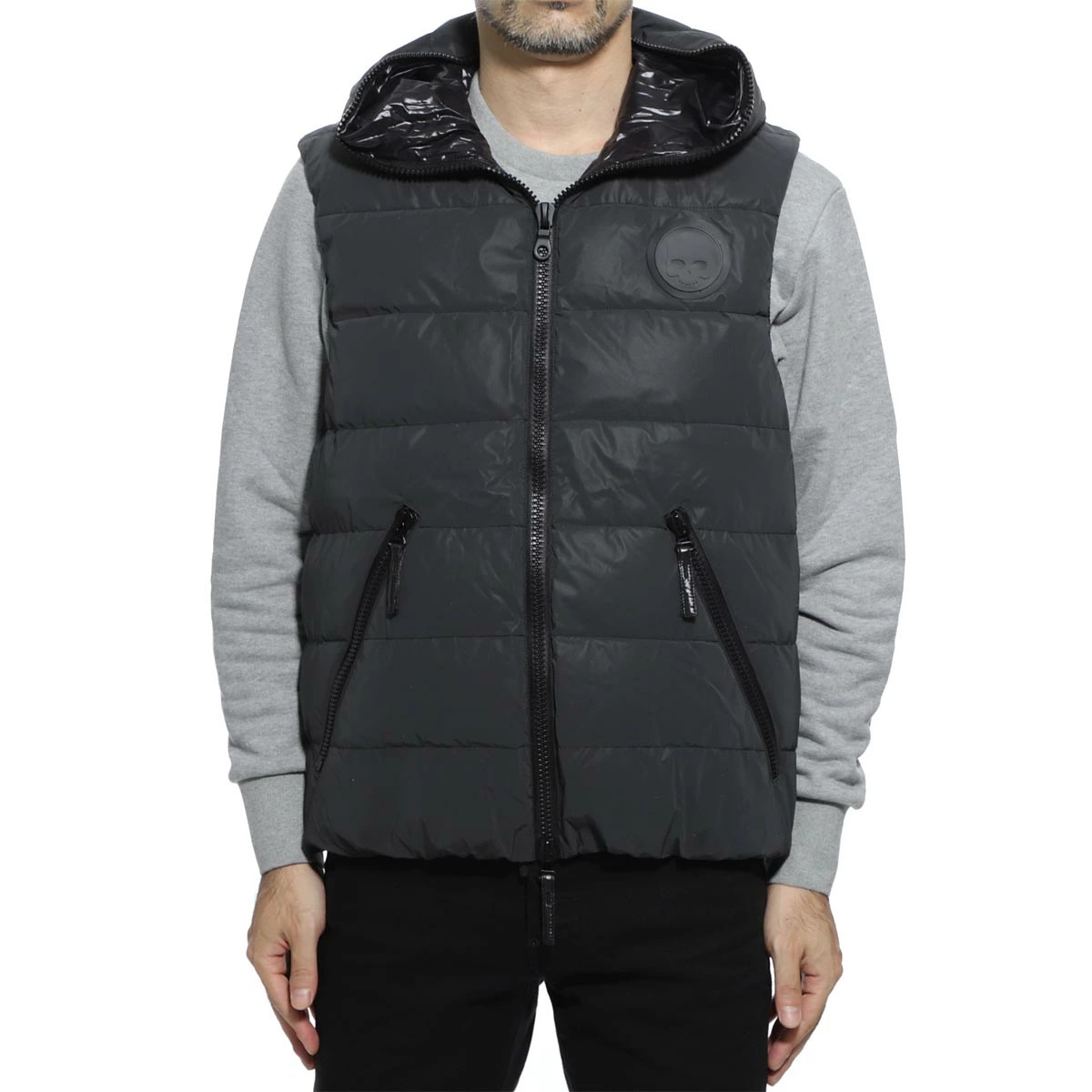 Hydrogen Hooded Vest Down Jacket In Black