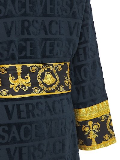 Versace Logo Bathrobe In Blue